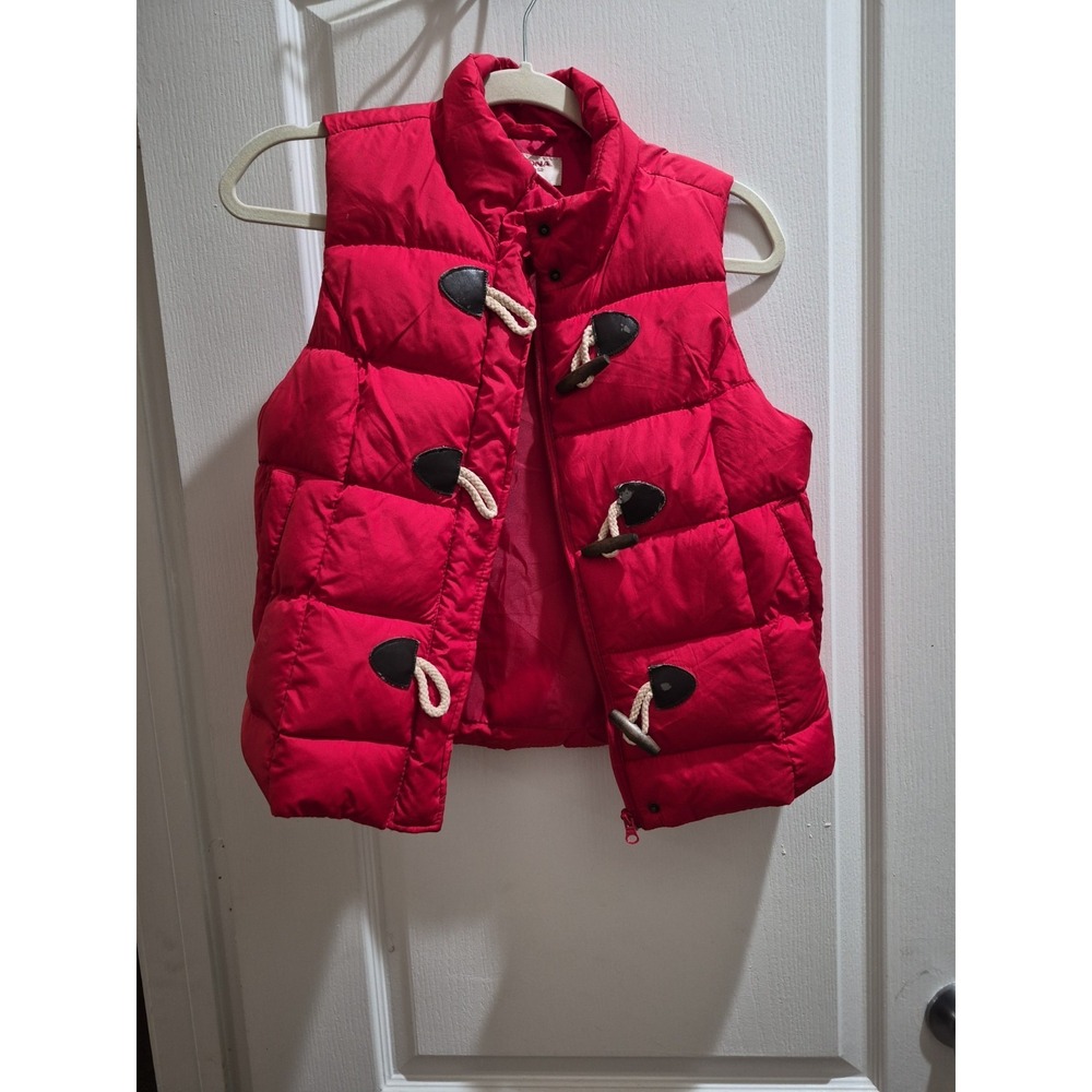 Arizona Jeans Red Puffy Vest Jacket Toggle Zip Closure Pockets Womens Small - Picture 1 of 5